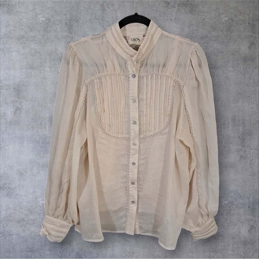 MOS The Label Blouse Linen Blend Bishop Sleeve Romantic Peasant Boho Sheer Sz 10